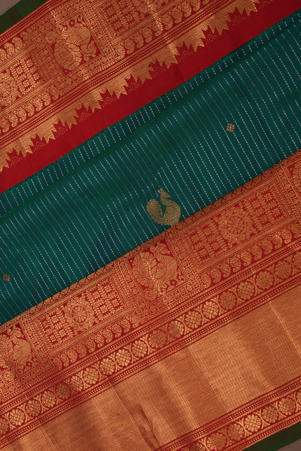 Image of Gadwal Silk Teal Green Saree
